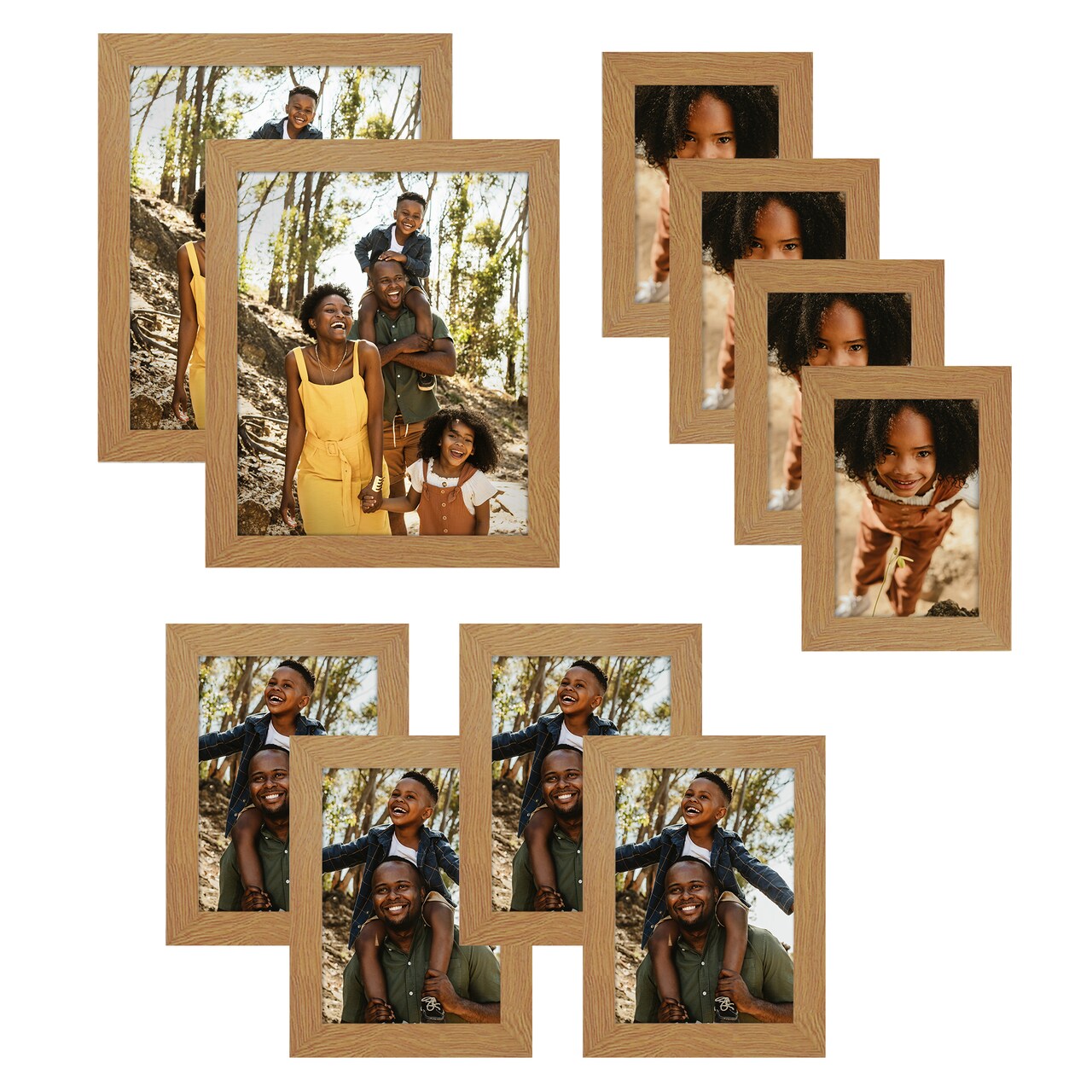 Americanflat Gallery Wall Picture Frames - Set of 10 - 8x10 (2), 5x7 (4), 4x6 (4) - Collage Wall Art Decor - Shatter Resistant Glass - Adjustable Hanging Hardware - Easel for Tabletop Display - Oak